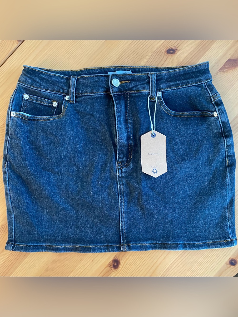 Justalwart Classic Dark NWT Blue Denim Mini Skirt Cotton Stretch High Waist XL